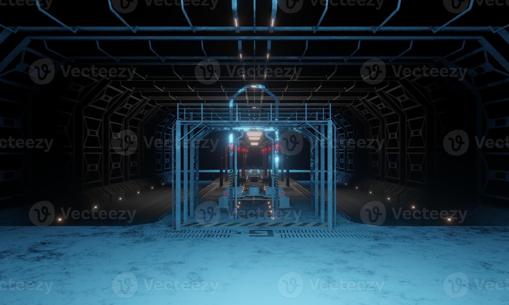 Science fiction military base roof dome interior 3d rendering architecture wallpaper background photo
