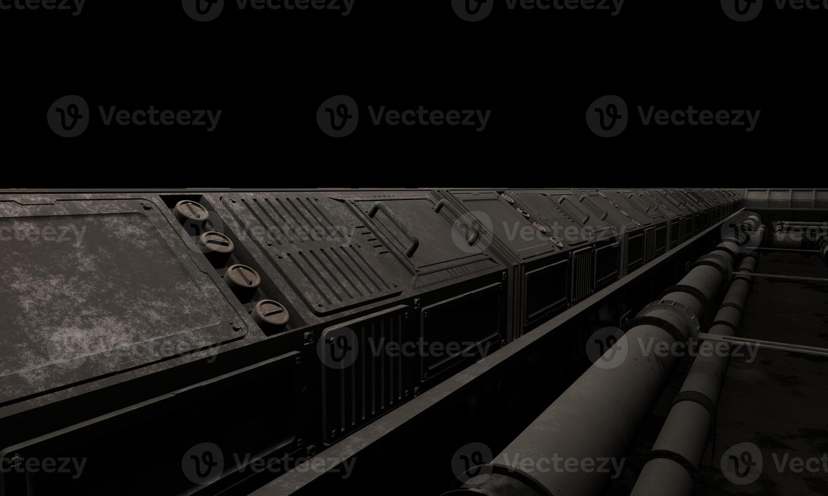 Side view pipelines under floor military base of operation science fiction photo
