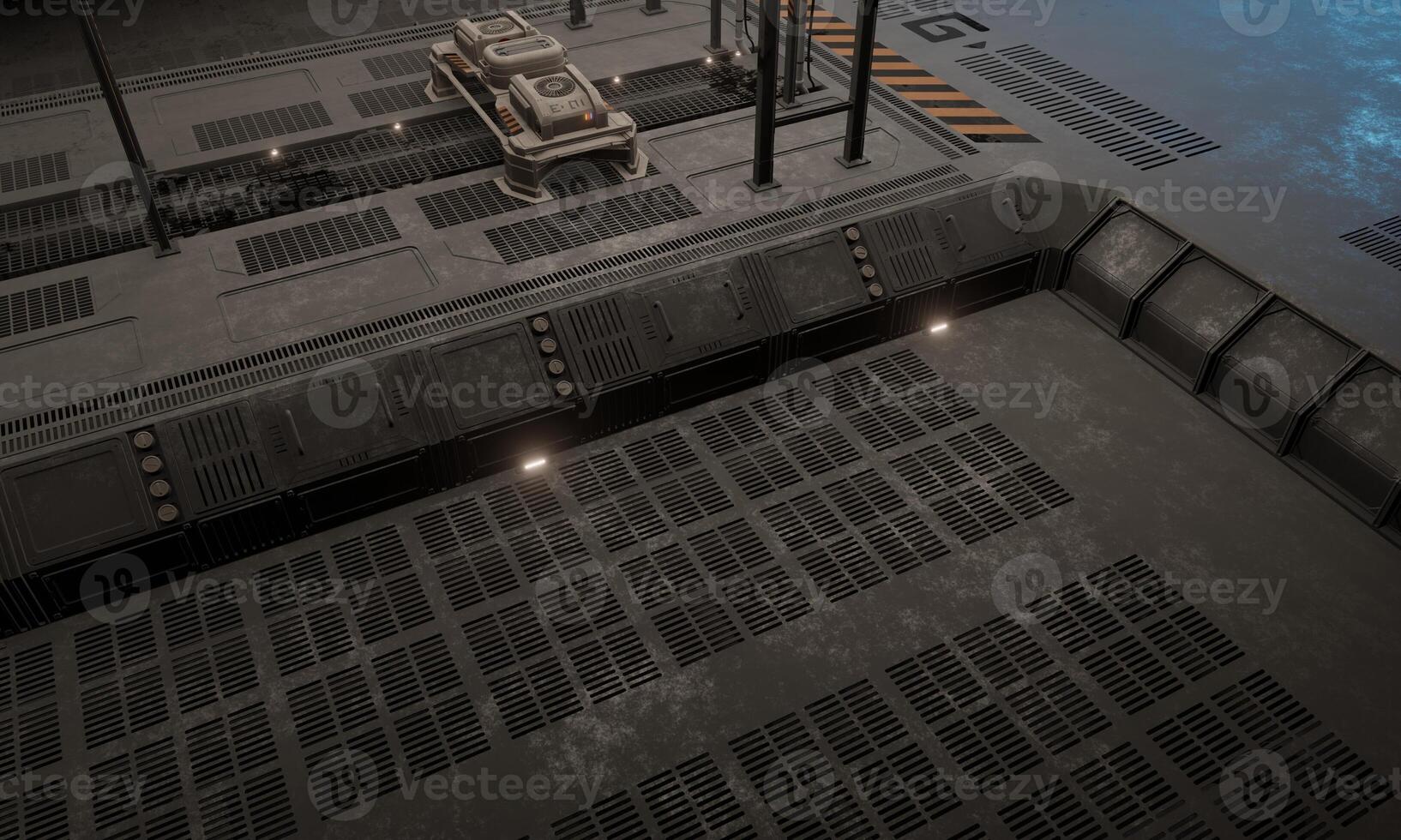 Corridor side walkway in the base of operations sci-fi 3d rendering wallpaper background photo