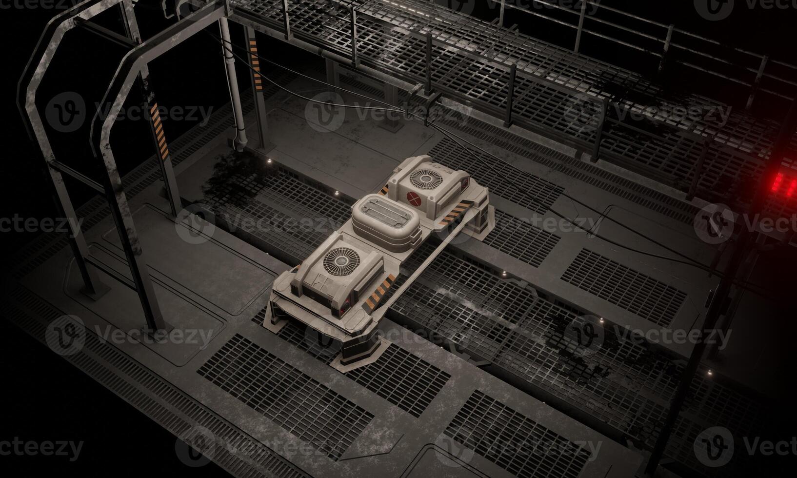 Sci-fi computer in base of operations modular in dark scene 3d render wallpaper background photo