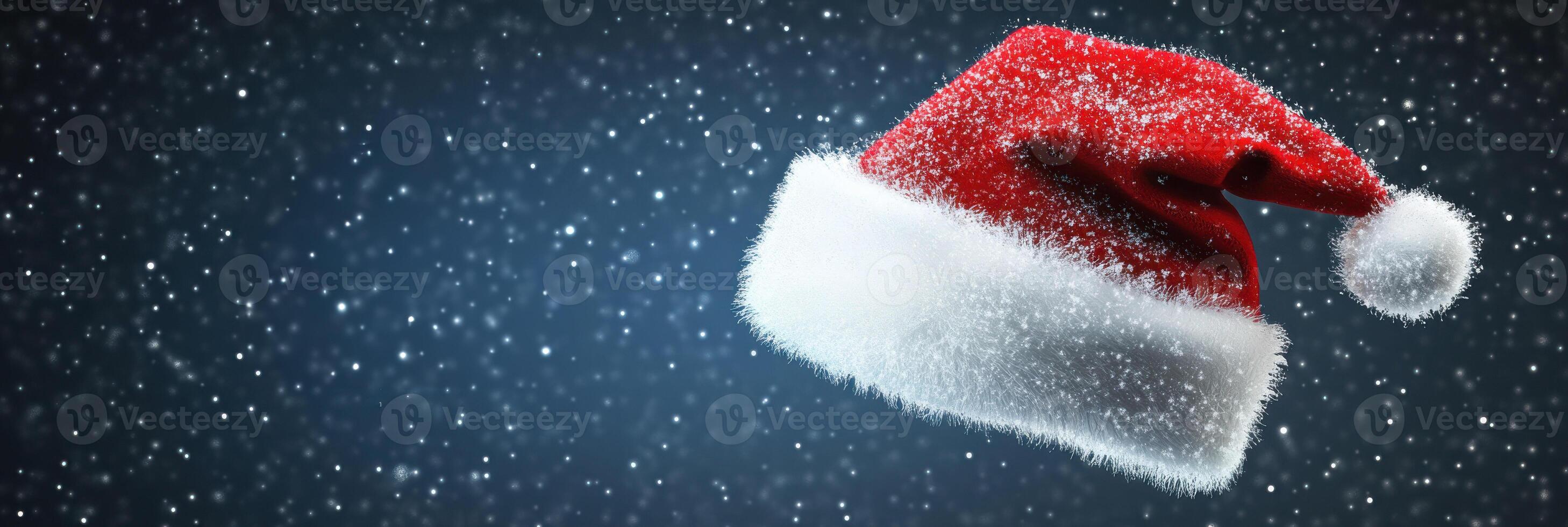 Christmas background calendar 2025. Red santa hat on winter background. photo