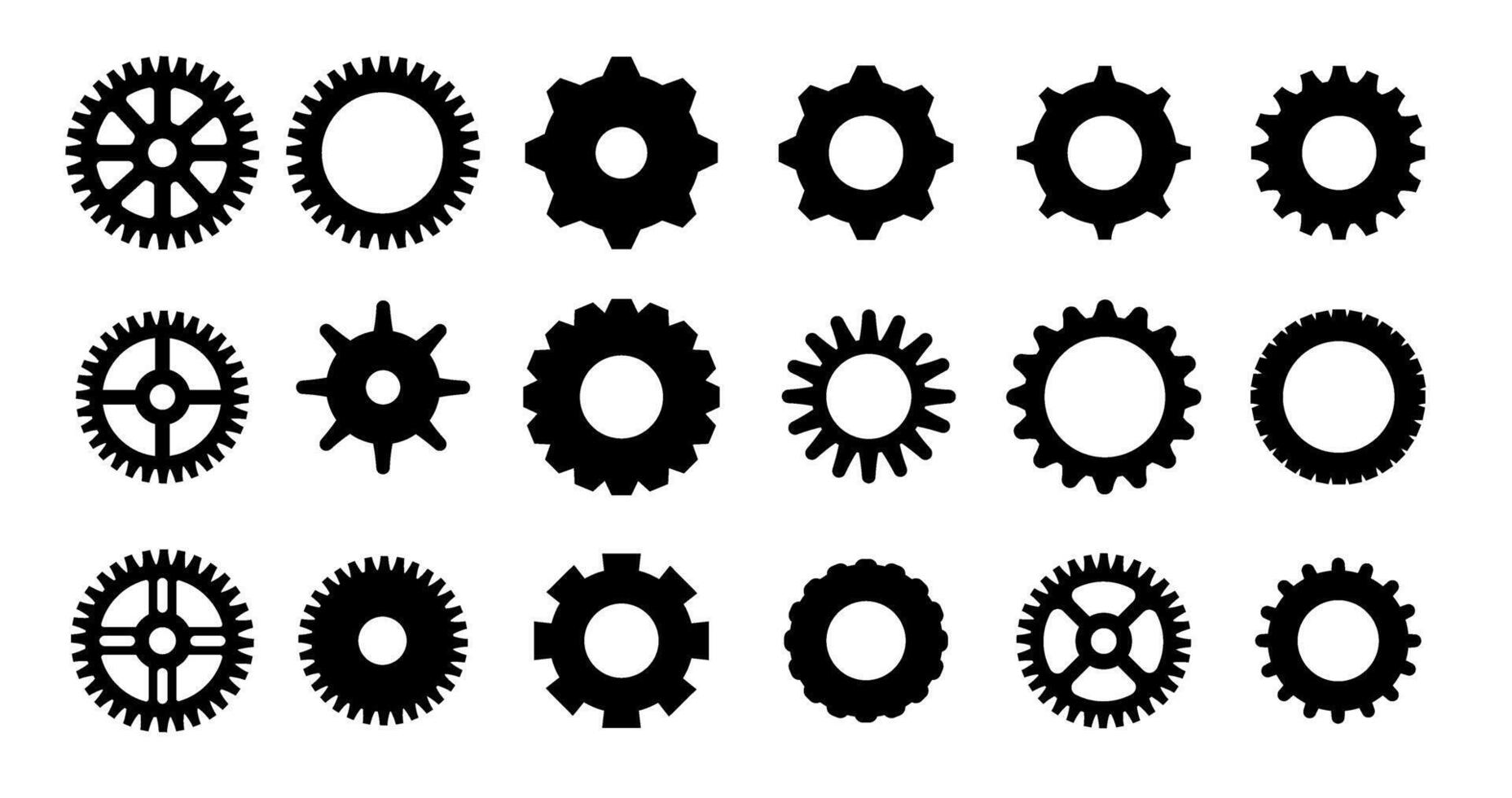 Gears shapes line icons. Flat machine gear icon. Wheel cogwheel . Simple outline isolated elements. Black gear. vector