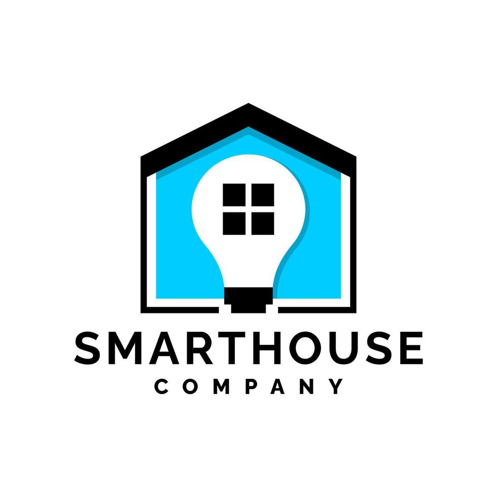 illustration of a light bulb inside a house shape. smart house company logo template. vector
