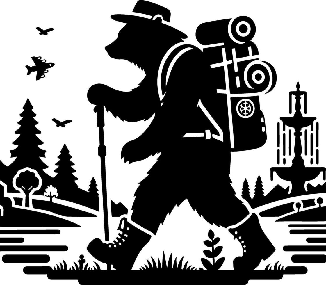Trekking Bear Silhouette Stylish Camper Illustration vector