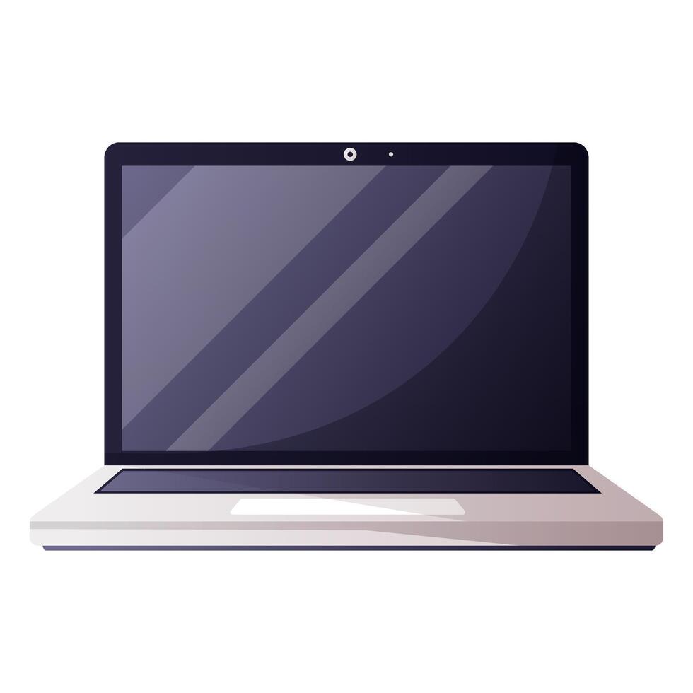 Computer, laptop with blank screen, computer with blank display, laptop front view on white background. Modern computer hardware, user interface demo. vector