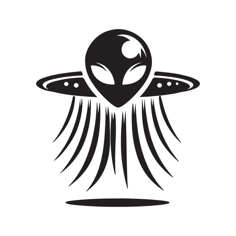 Mystical UFO Alien Fairies Silhouette in Black vector