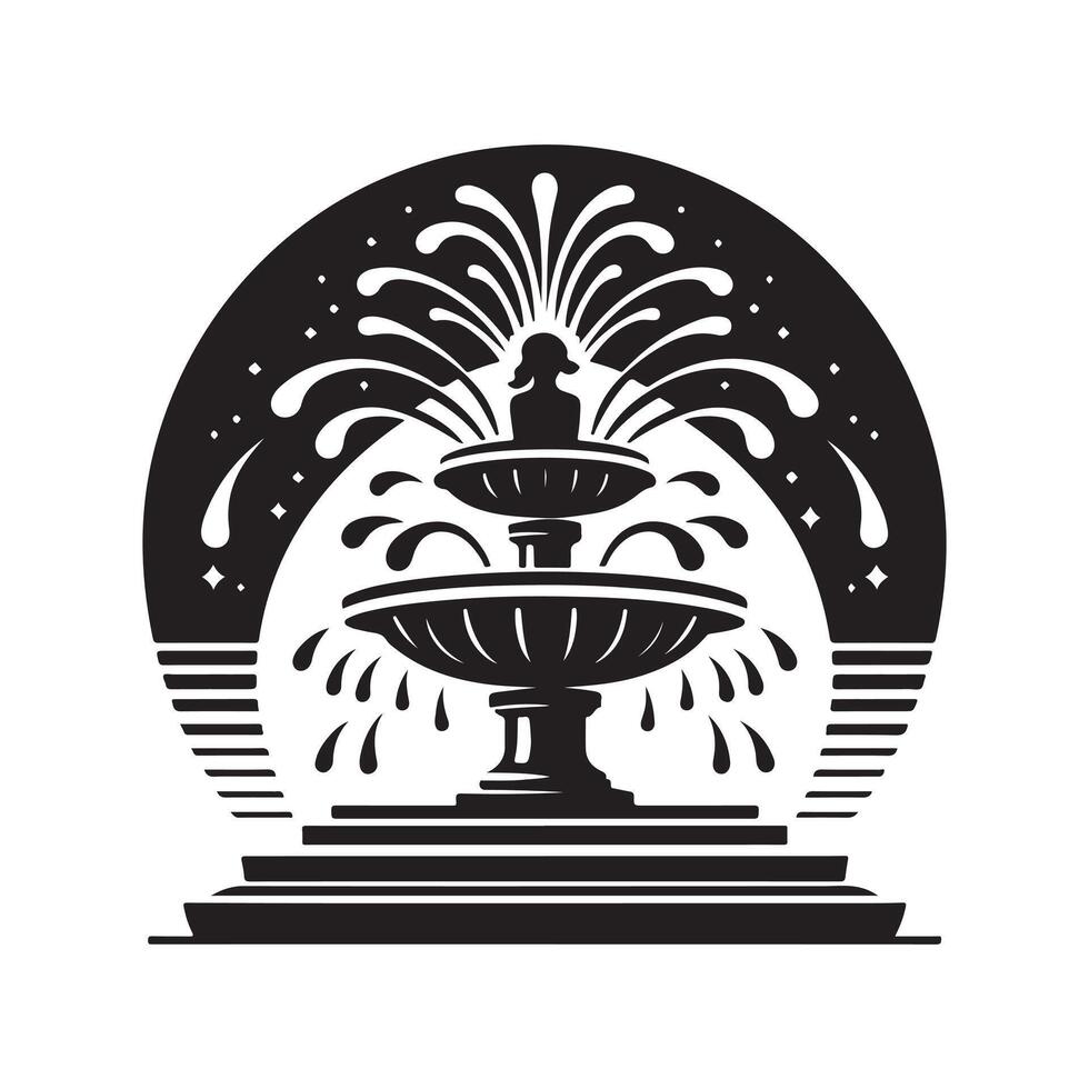 Artificial Fountain Black Silhouette Drawing vector