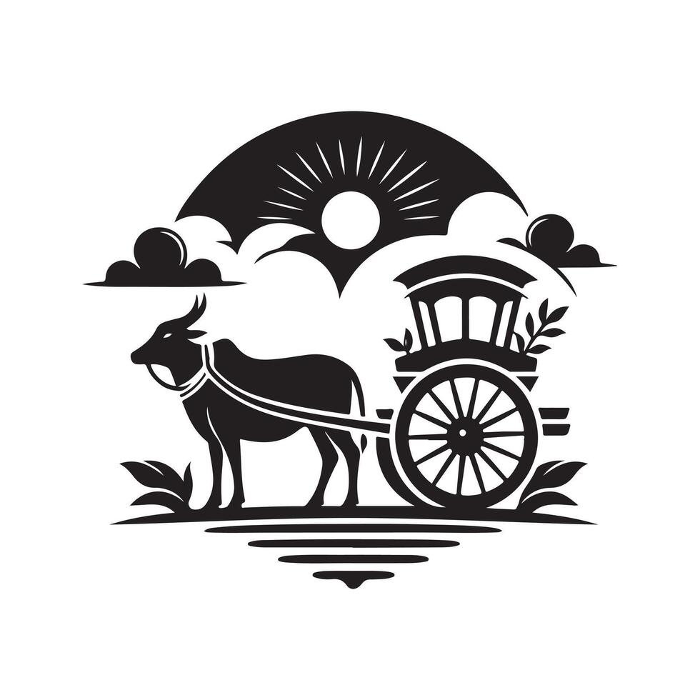 Professional Bullock Cart Cat Silhouette for Use vector