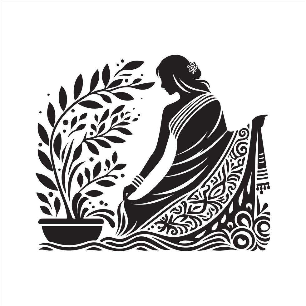 Saree Silhouette Black Design for Web Elements vector