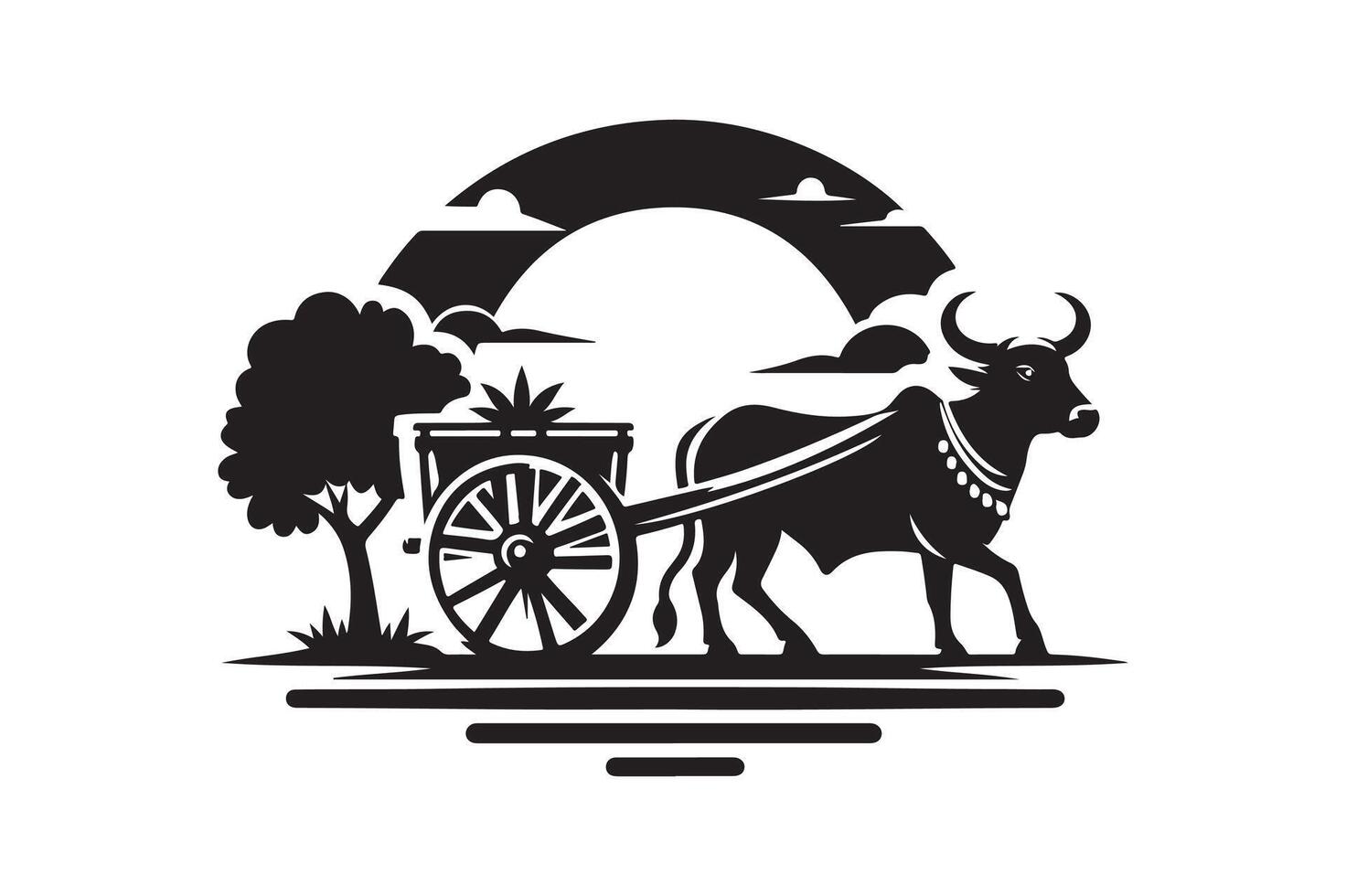 High Detail Bullock Cart Cat for Printing vector