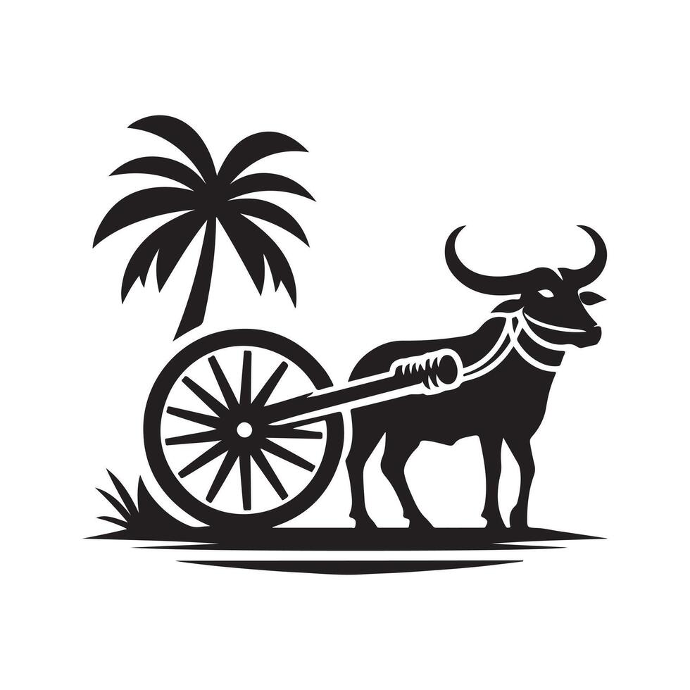 Simple Bullock Cart Cat Silhouette for Creativity vector