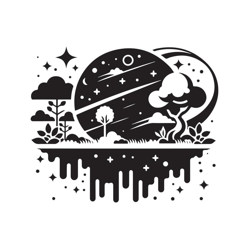 Space Themed Floating Garden Illustration vector