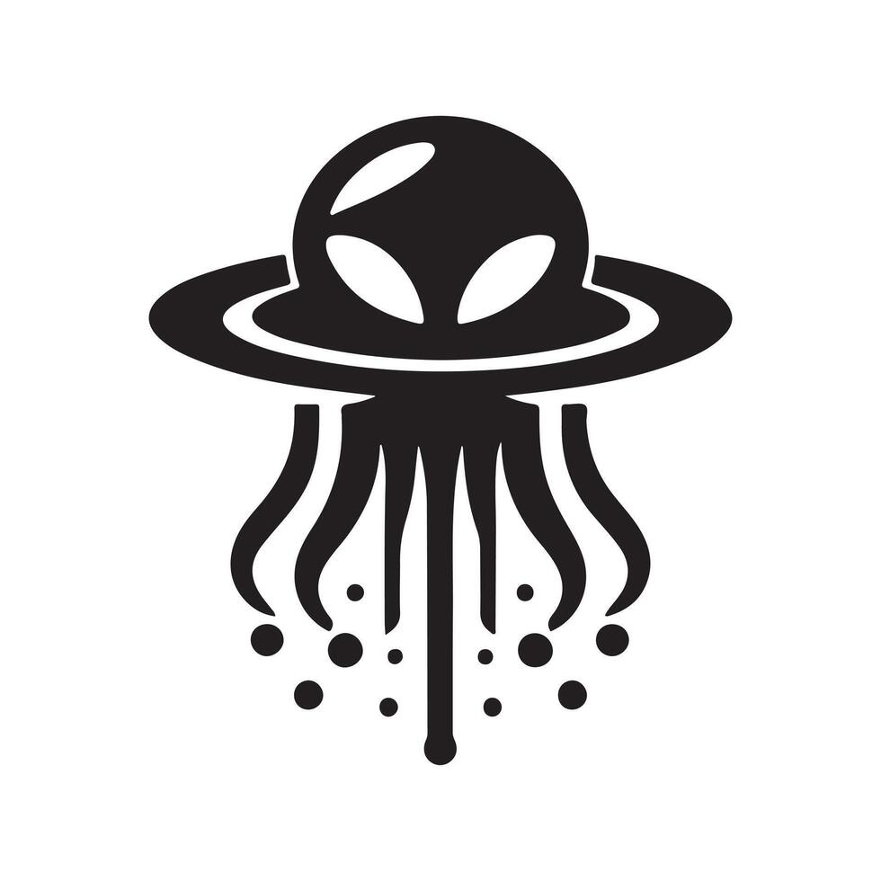 Black Silhouette of UFO Alien Fairies Clipart vector