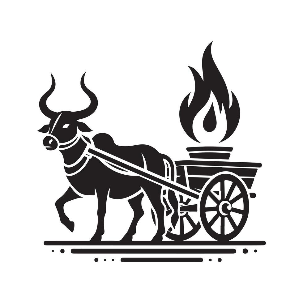 Timeless Bullock Cart Cat Black Art vector