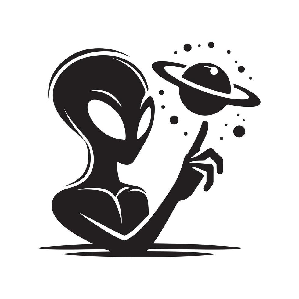 Sci-Fi Alien Silhouette Design in Black vector