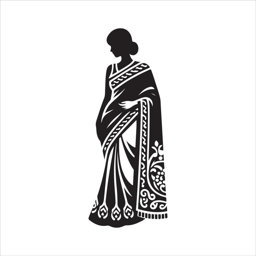 Saree Silhouette in Black for Modern Designs vector