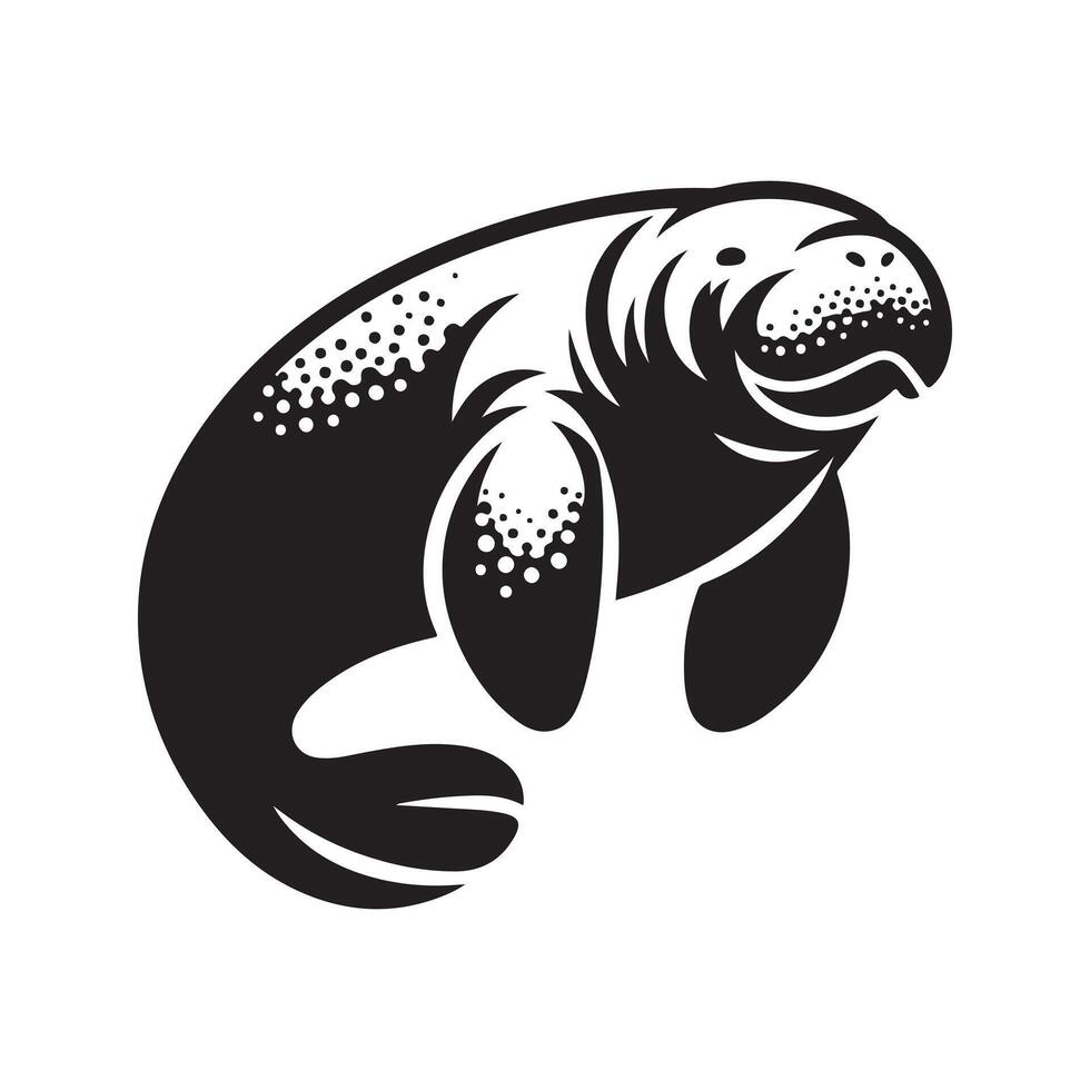 Professional Black Manatee Silhouette vector