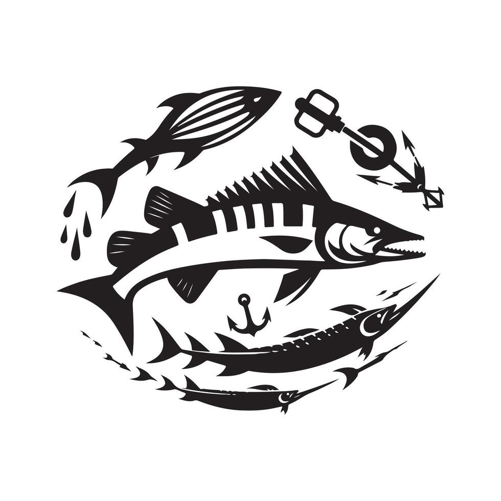 Elegant Barracuda Black Silhouette Drawing vector