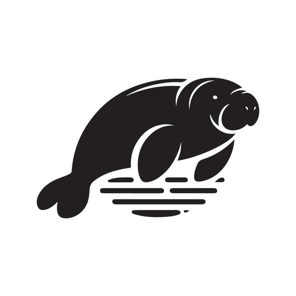 Manatee Black Silhouette for Logos vector