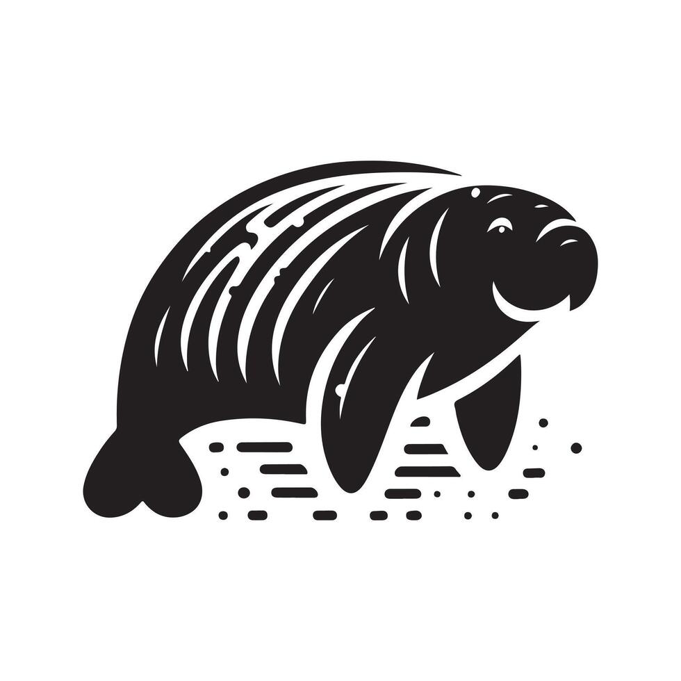 Simple Black Manatee Silhouette vector