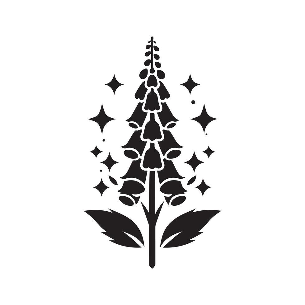 Black Foxglove Flower Silhouette Art vector