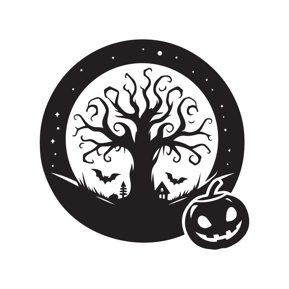 Black Halloween Tree Silhouette for T-shirt Graphics vector