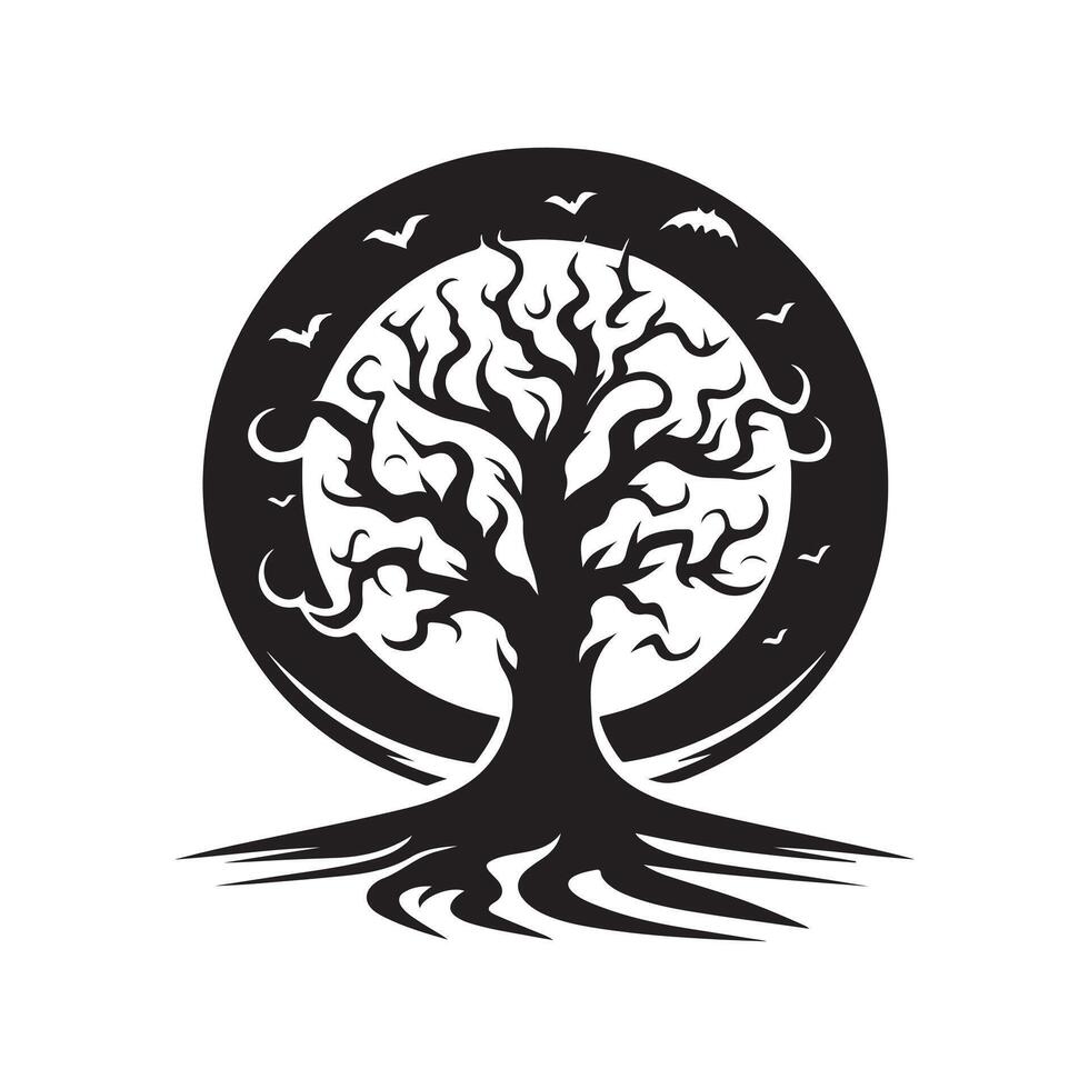 Black Silhouette of Halloween Tree for T-shirts vector