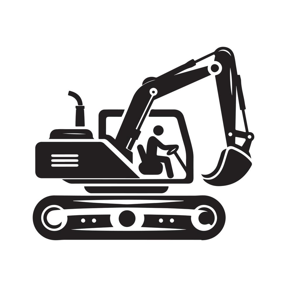 Excavator Black Silhouette Drawing vector