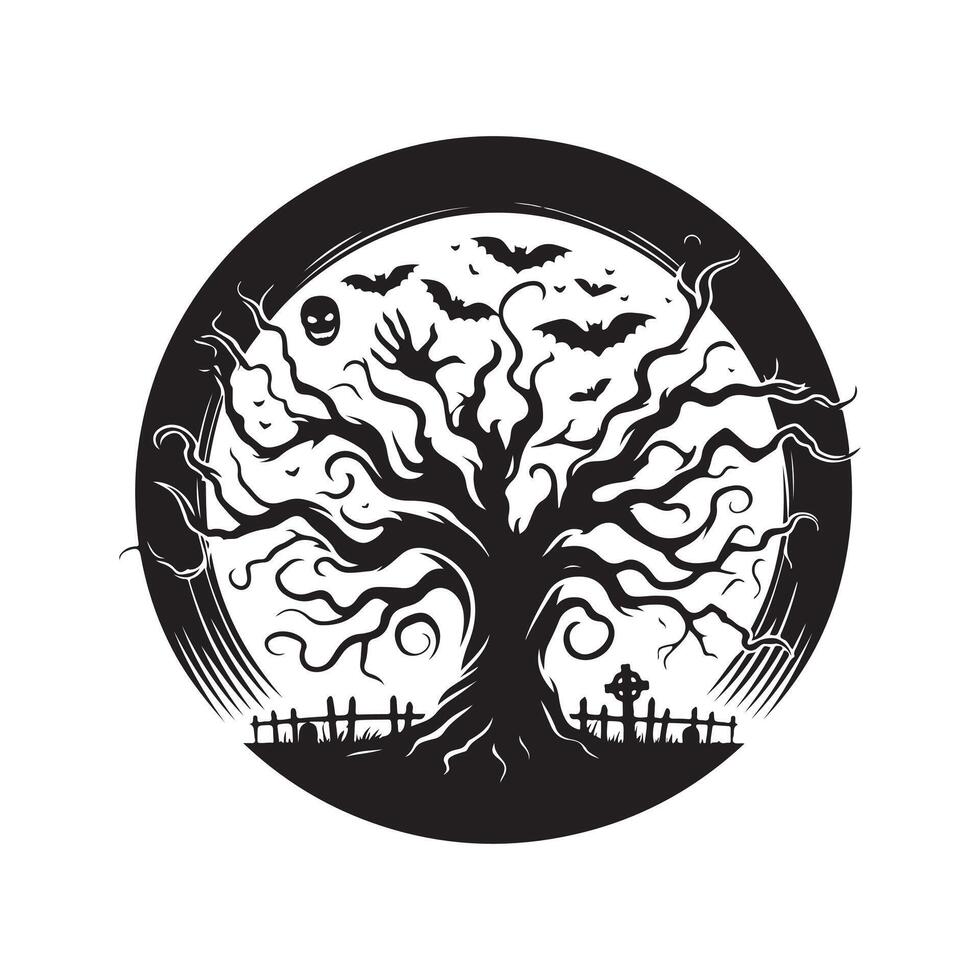 Halloween Tree for Dark Apparel Design vector