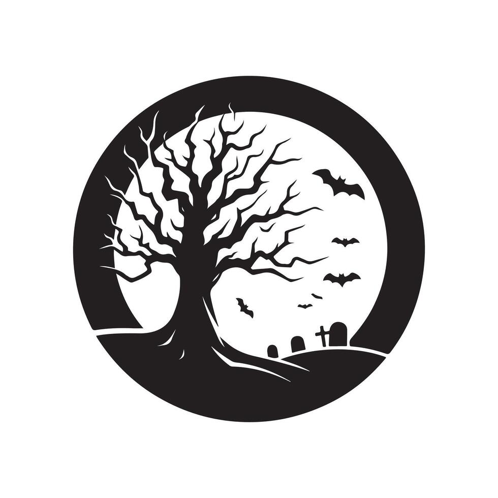 Creepy Halloween Tree Black Silhouette Design vector