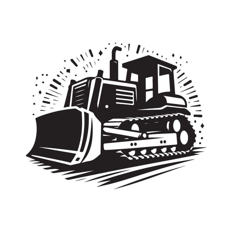 Unique Bulldozer Black Silhouette Illustration vector