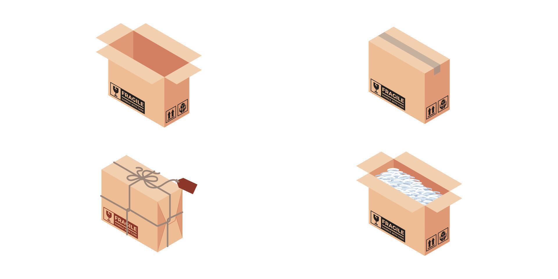 ISOMETRIC DELIVERY PACKAGE BOX. LONG AND LARGE BOX SIZE ILLUSTRATION vector