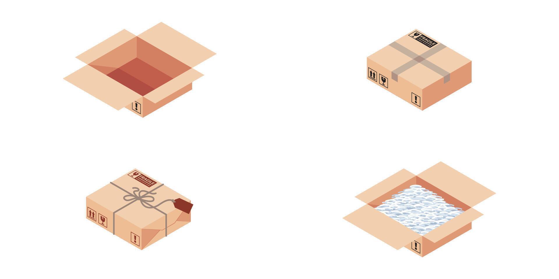 ISOMETRIC DELIVERY PACKAGE BOX. SLIM AND LARGE BOX SIZE ILLUSTRATION vector