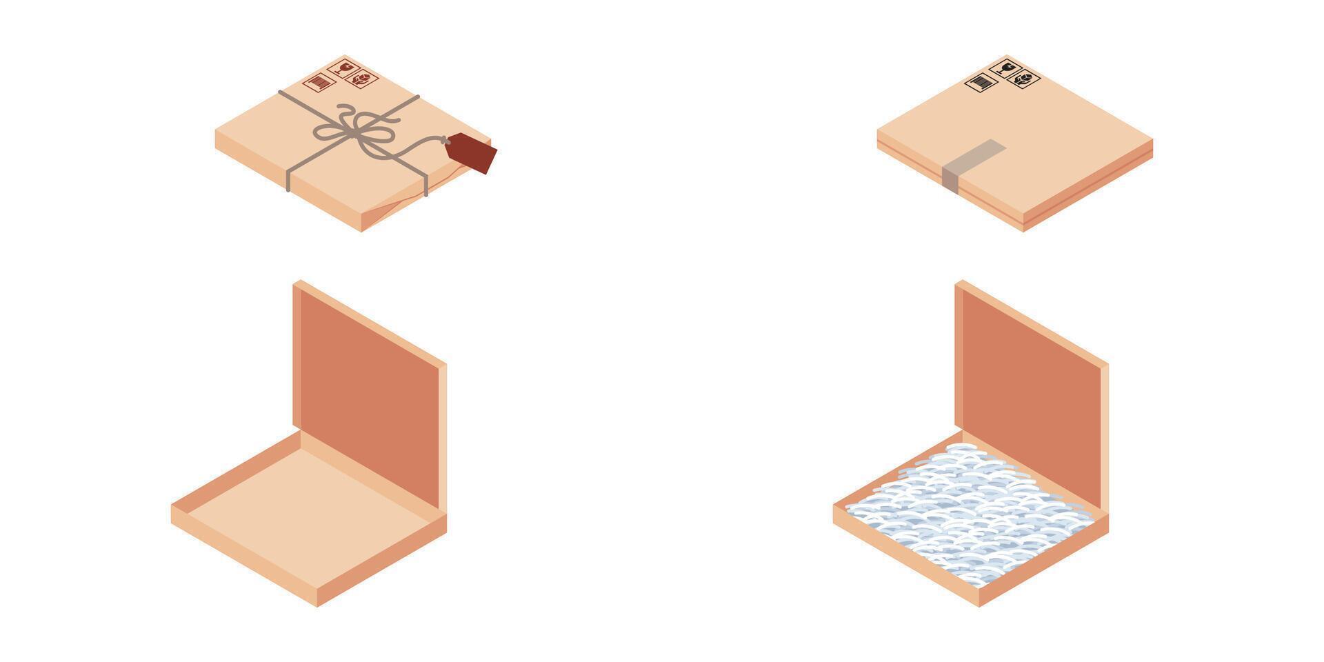 ISOMETRIC DELIVERY PACKAGE BOX. SMALL AND SLIM BOX SIZE ILLUSTRATION vector