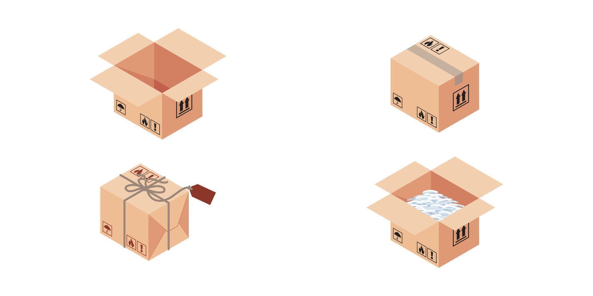 ISOMETRIC DELIVERY PACKAGE BOX. SQUARE AND SMALL BOX SIZE ILLUSTRATION vector