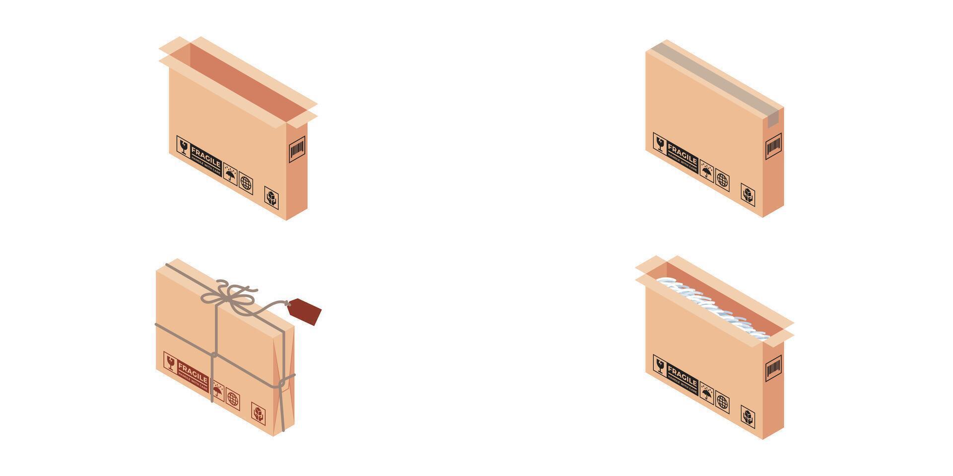 ISOMETRIC DELIVERY PACKAGE BOX. MEDIUM AND SLIM BOX SIZE ILLUSTRATION vector