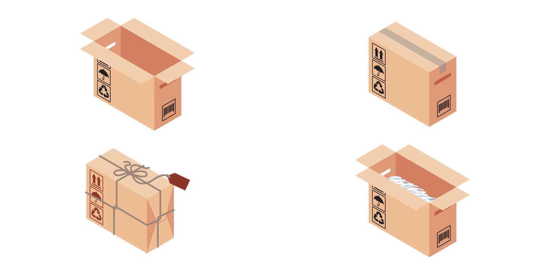 ISOMETRIC DELIVERY PACKAGE BOX. MEDIUM BOX SIZE WITH HANDLE ILLUSTRATION vector