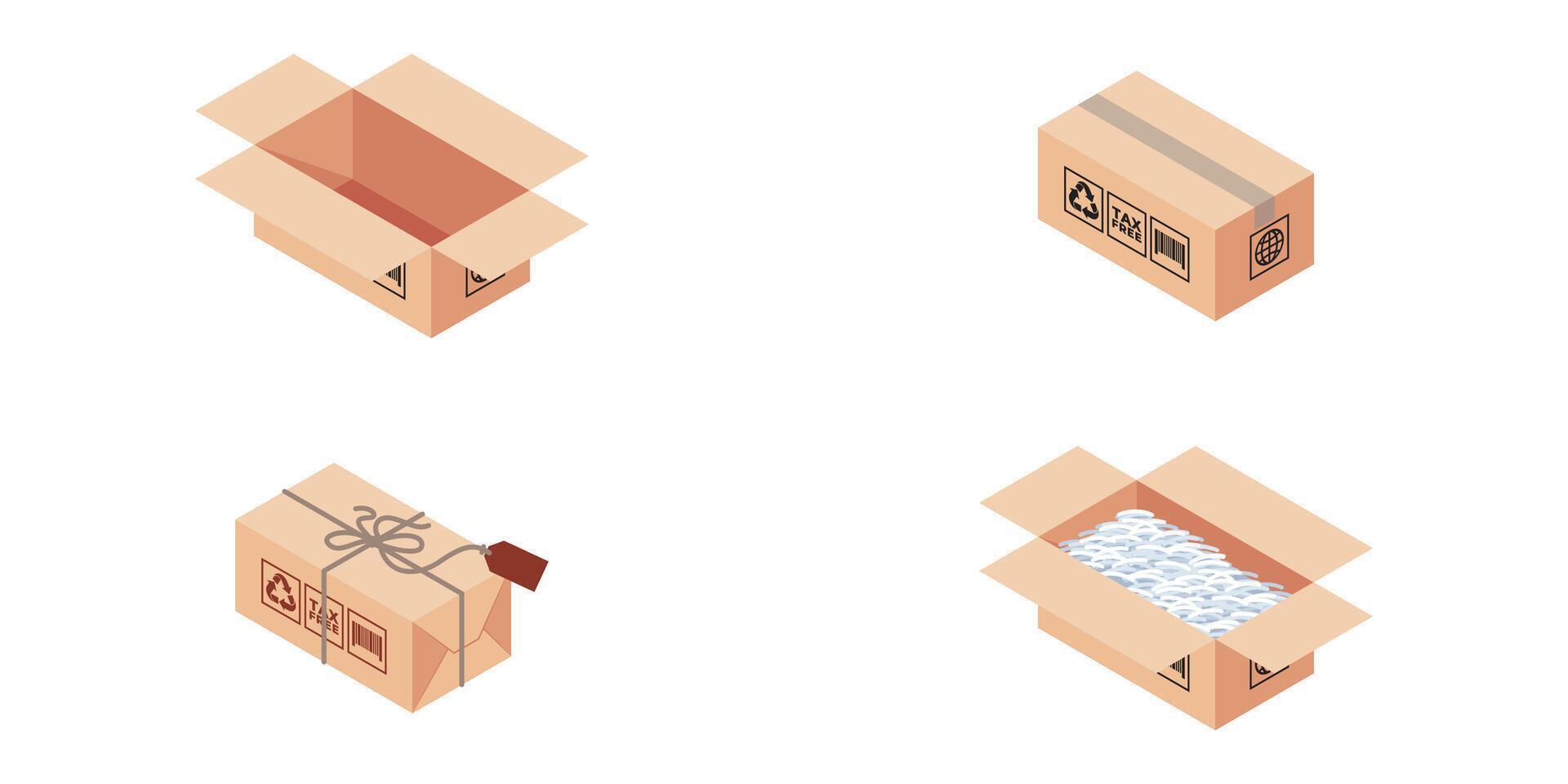 ISOMETRIC DELIVERY PACKAGE BOX. LONG AND MEDIUM BOX SIZE ILLUSTRATION vector