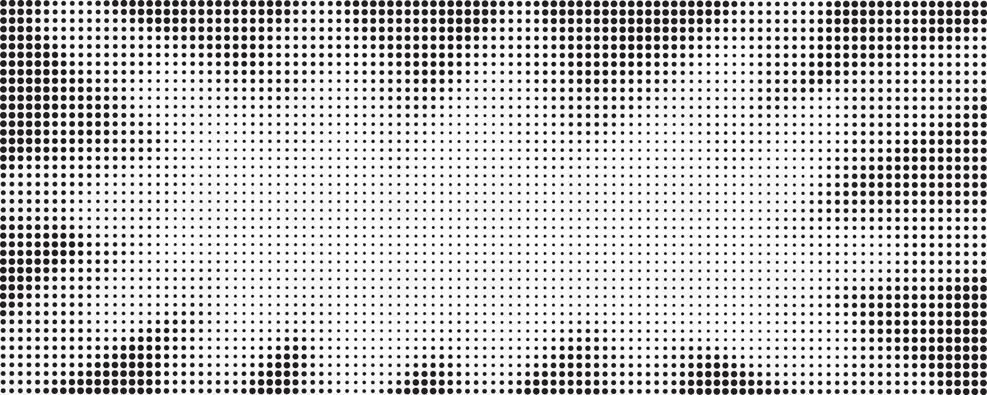 Halftone background in the shape of rays, star. Big and small black dots, horizontal monochrome abstract poster, shine and explosion pop art pattern, gradient and grunge retro effect vector
