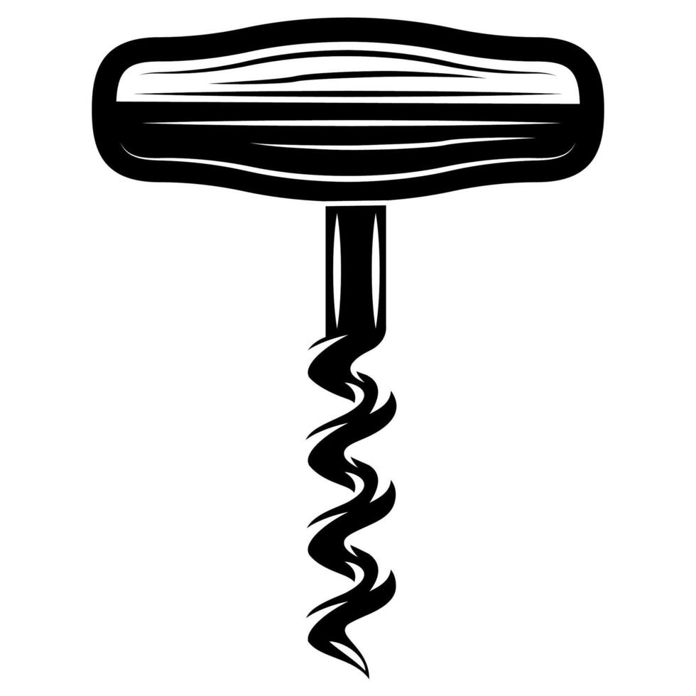Black and White Corkscrew Illustration with Detailed Spiral and Wooden Handle Design vector