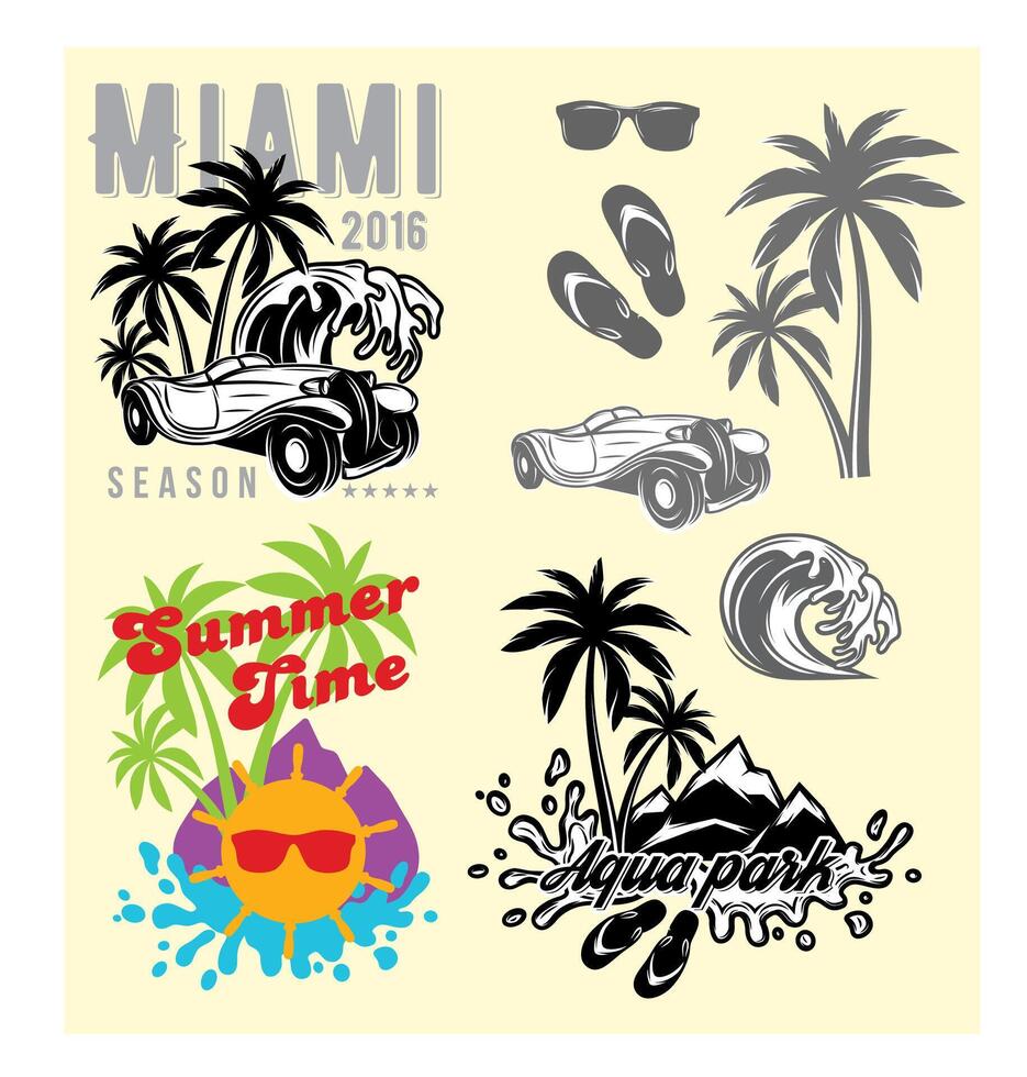 set of emblems and design elements for templates to summer holiday or tourism vector
