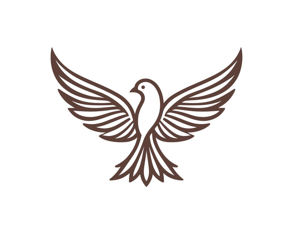 A dove is flying in the air with its wings spread out vector
