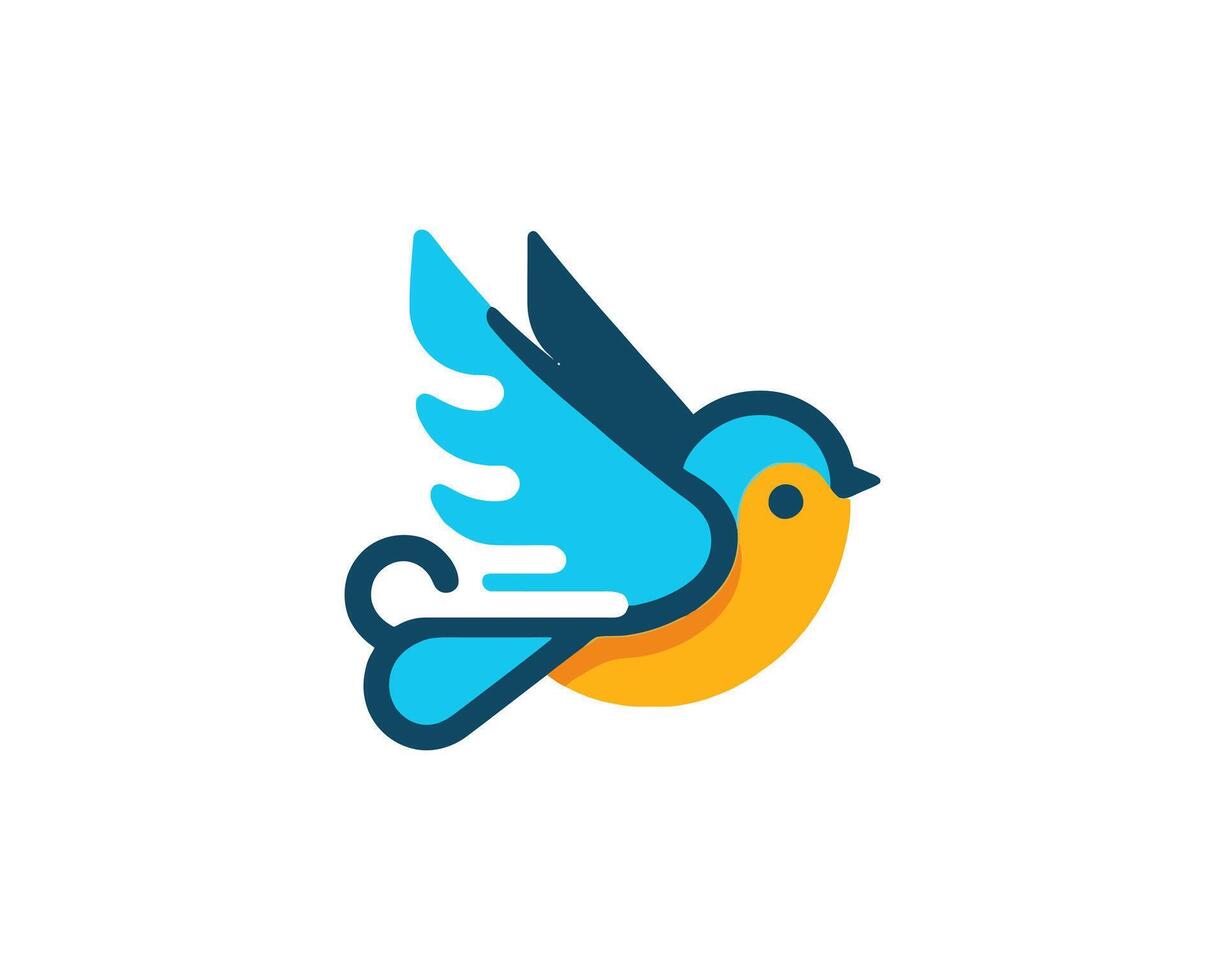 A bird logo with a blue and orange bird vector