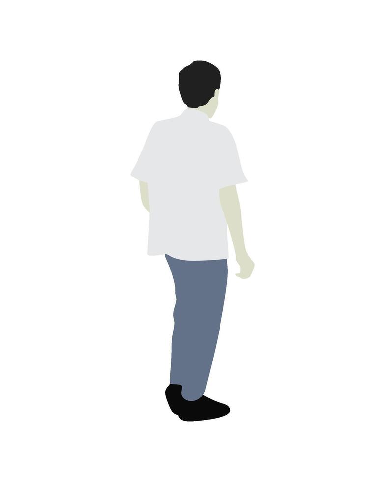 Flat art people and illustration, man with indonesian high school uniform outfit back view A68 vector