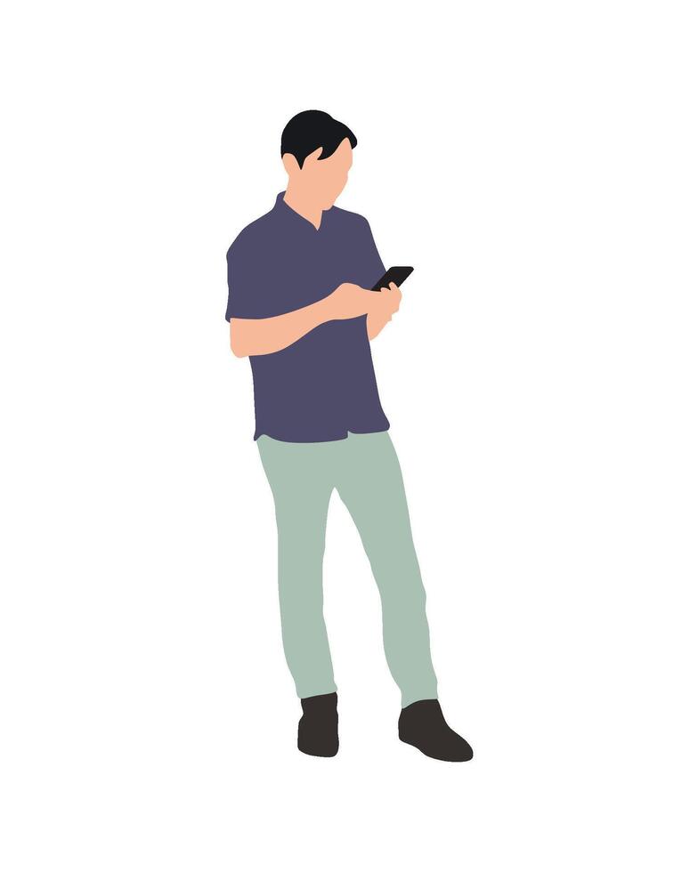 Flat art people and illustration, man with casual outfit and holding smartphone A46 vector