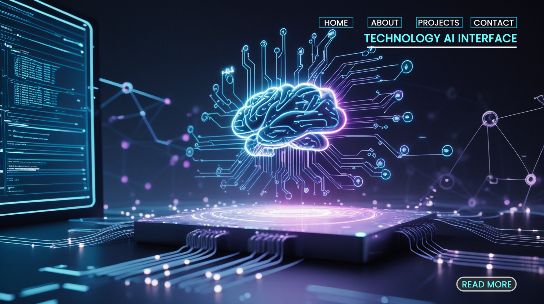 Abstract futuristic cyber digital technology web home page banners featuring hi tech artificial intelligence psd