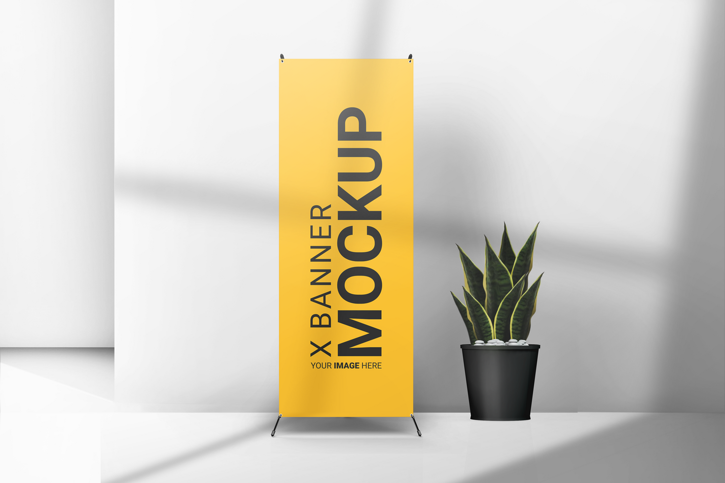 STANDING X BANNER IN THE ROOM MOCKUP psd