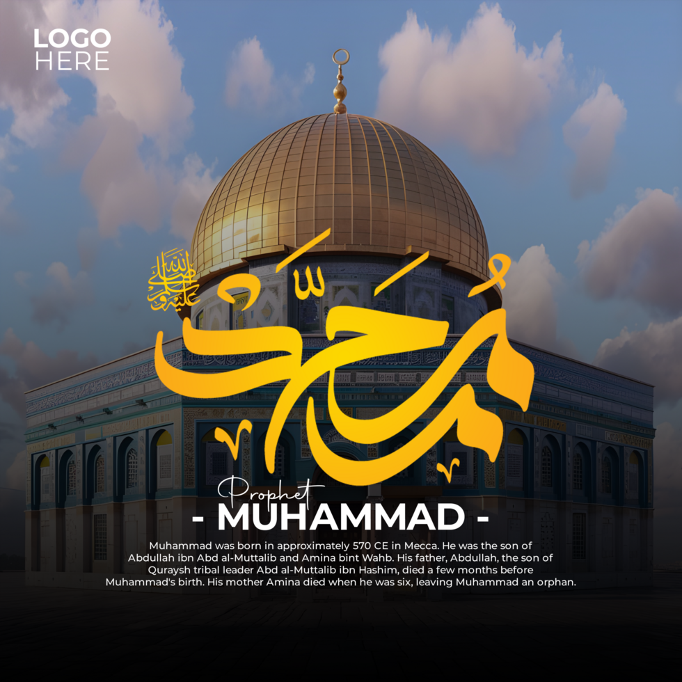 Sacred Prophet Muhammad Calligraphy Art Social Media Post Design Template psd