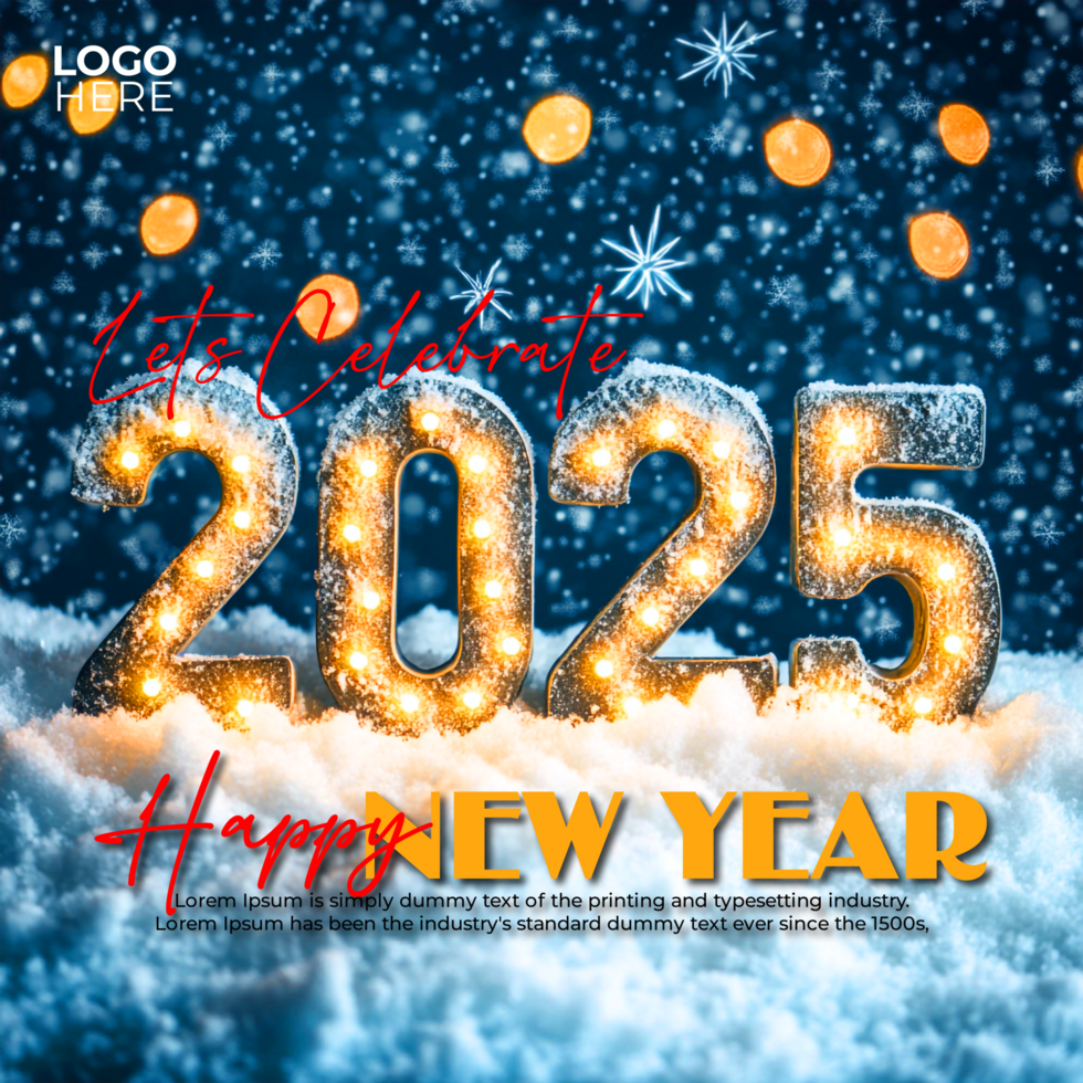 Golden Happy New Year 2025 Celebration Post psd