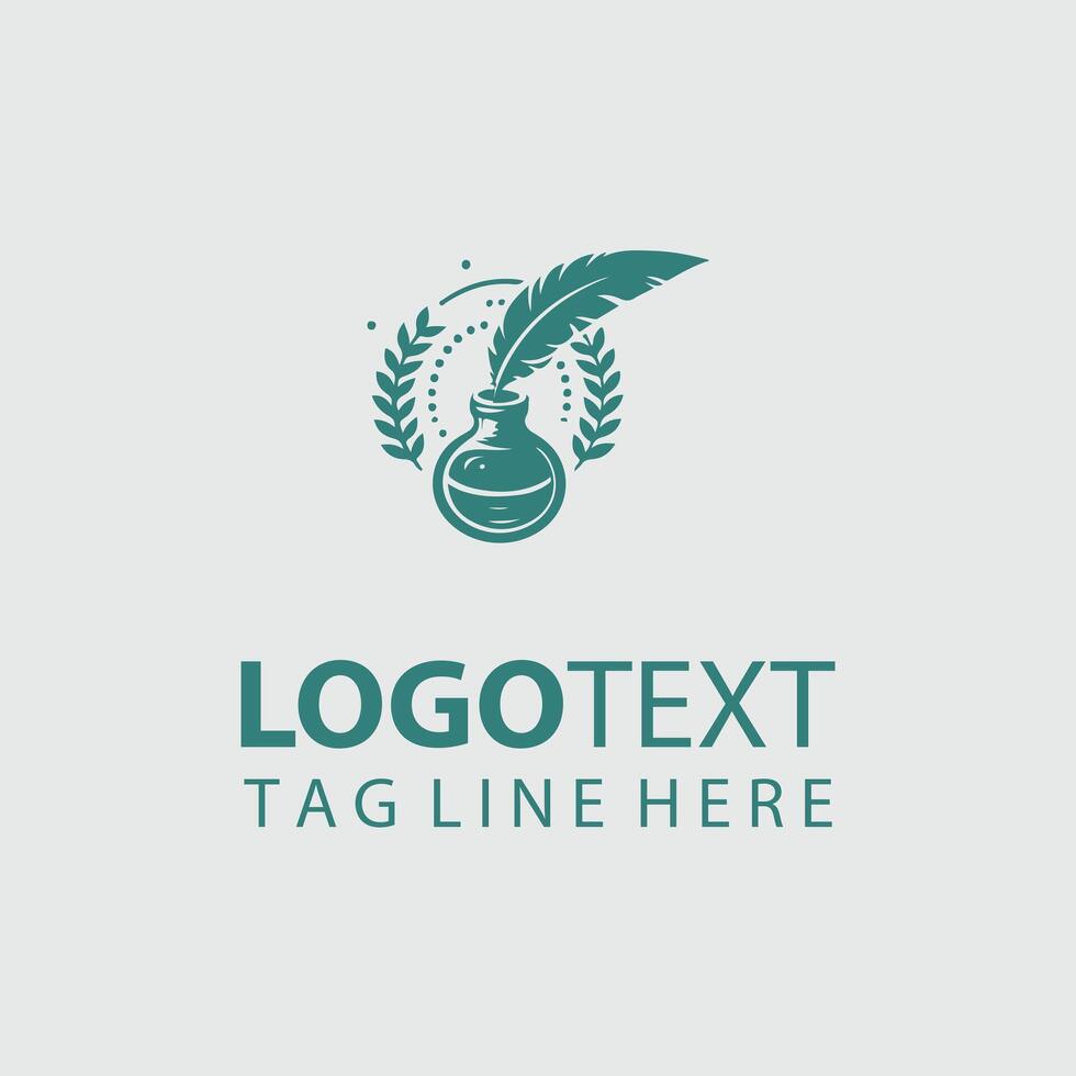 Ink And Thought Quill And Inkwell Logo vector
